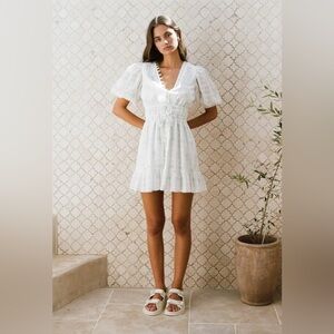 SABO Savina Floral Button-Down Dress in Blue and White